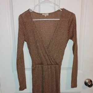 Urban Rose Speckled Brown Long Sleeve Jumpsuit With Belt